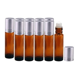 Perfume Studio® Glass Ball Roller - 10ml Amber Glass Roller Bottles with Aluminum Silver Cap and Frosted Glass Ball Applicator (10, Glass Ball)