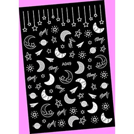 White Galaxy Moon Patterns Star Meteor Zodiac Self-Adhesive 3D Nail Art Sticker A049 for Nails Design Nail Art Stickers Decals Supplies Manicure Tips Sticker Colorful for Nail Decorations