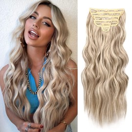 NAYOO Clip in Hair Extensions for Women 20 Inch Long Wavy Curly Dirty Blonde Hair Extension Synthetic Hair Extension Hairpieces (6PCS, Dirty Blonde)