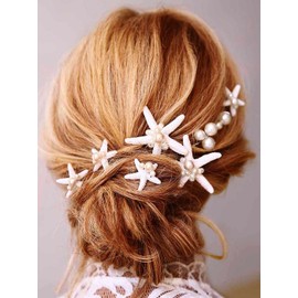 Catery Starfish Bride Wedding Hair Pins Pearl Hair Pieces Bridal Accessories for Women (Pack of 8) (Silver, One Size)