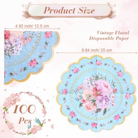 Dandat Dandat Floral Tea Party Napkins 3 Ply Disposable Vintage Flower Guest Napkins Scalloped Tea Party Dinner Table Paper Towels for Birthday Baby Shower Wedding Decor Supplies(Classic Styles)