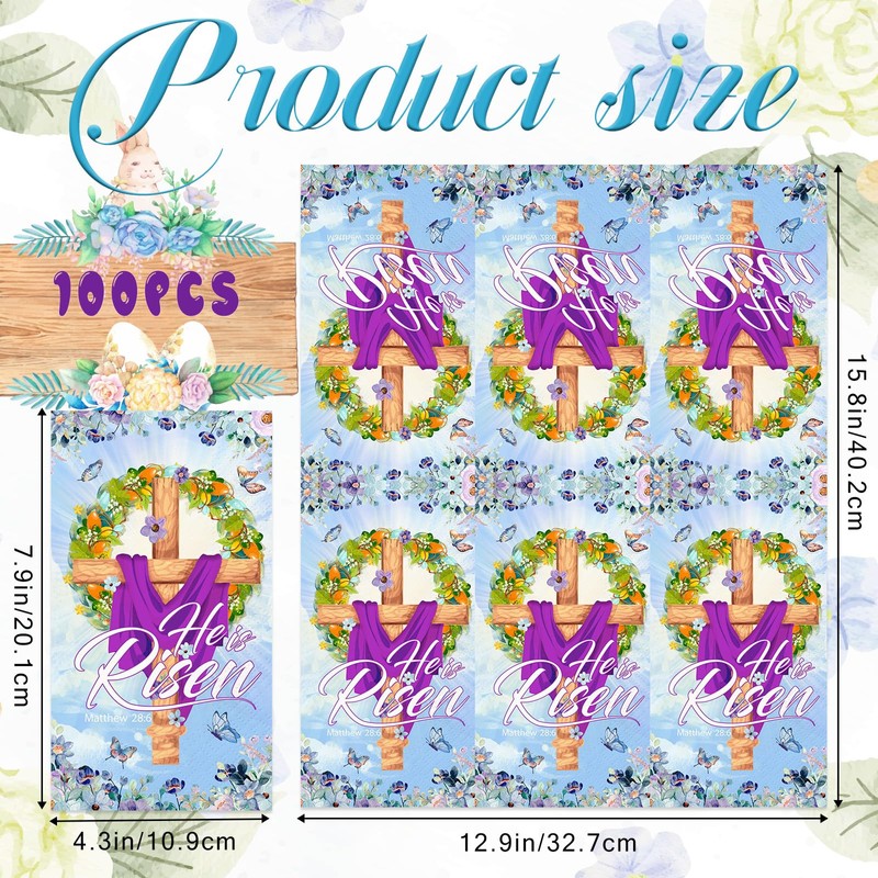 100Pcs Spring Easter Napkins, He Is Risen Napkins Guest Paper