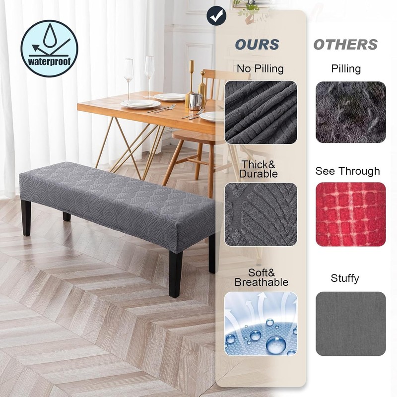 GERLNF Waterproof Dining Room Bench Covers, Stretch Jacquard Bench Seat