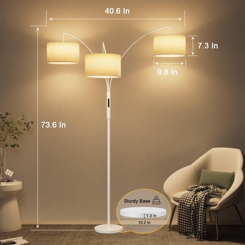 SIBRILLE 36W Dimmable Floor Lamp - 3 Lights Arc Floor