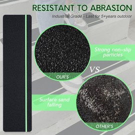 S&X Outdoor Stair Treads Non-Slip 6x24in, 5-Pack, Glow-in-Dark | Commercial Grade 60-grit pre-cut grip tape; heavy duty traction for decks, ramps, docks and wet walkways.