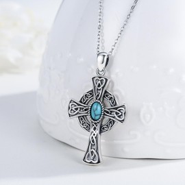 JFASHOP Celtic Necklace 925 Sterling Silver Celtic Knot Chain ViKing Cross Chain Knot Chain Pendant Celtic Pendant Amulet Jewellery for Men Women Men, Sterling Silver, Turquoise