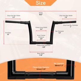 VG MOTO 12" Rise Road Glide Handlebar 1.5" Fat 1.25" Clamp Motorcycle Ape Hanger Replacement for Harley 2016-2023 Road Glide Custom Ultra Limited FLTRX FLTRXS FLTRU FLTRK, Black