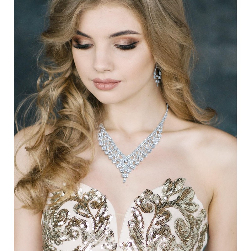 AN SHU Rhinestone Necklace Earrings Set Earrings Set Wedding Wedding