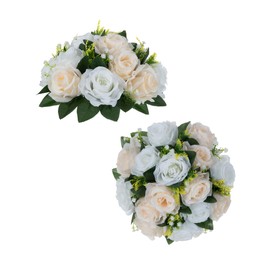 Flower Balls Wedding Rose Centerpieces: 2 Pcs Fake Flowers with Base Kissing Balls Decor Champagne White Artificial Floral Arrangements Flower Bouquet of Roses Home Party Table DIY Decorationss