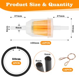 TAIHOBO Kraftstofffilter, 12 Stück Benzinfilter Moped, Universal Dieselfilter, Benzinfilter 6mm/8mm mit 3 Benzinschlauch und 12 Schlauchklammer, für Rasenmäher Motorrad Roller Mofa Diesel Moped