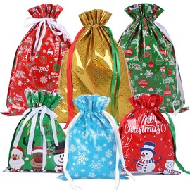 Christmas Drawstring Gift Wrapping Bags: Christmas Bags 6pcs Assorted Size Foil Gift Bags