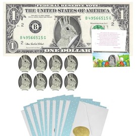 Easter Bunny Dollar Bill Seal Kit.Gift Package w/Easter Greeting Cards. Easter Seals and Envelopes Easter Seals for Money, Bunny Bucks *No Dollars Included*
