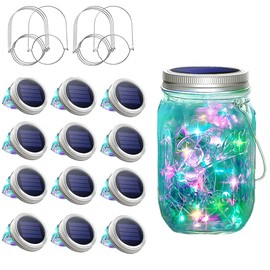 SunKite Solar Mason Jar Lights, 12 Pack 30 LED Waterproof Fairy Firefly Jar Lids String Lights with Hangers(NO Jars), Patio Yard Garden Wedding Decoration - Multicolored1