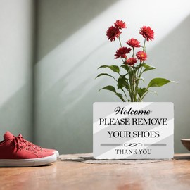 CRYSFLOA Peel and Stick Please Remove Your Shoes Acrylic Warning Sign Acrylic Wall Sign Hotel Sign Self-Adhesive Sign Hotel Room Sign for Home Office Apartment 5’’ x 3.5’’ pack of 1