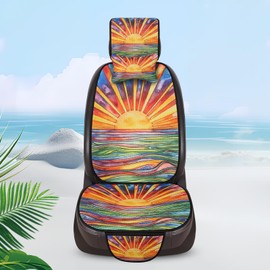 Tewujay Car Seat Covers Set, 5 - Seat Full Set with Headrest, Colorful Sunset Design Honeycomb Knit Fabric, Breathable & All - Season Universal Automotive Seat Protectors