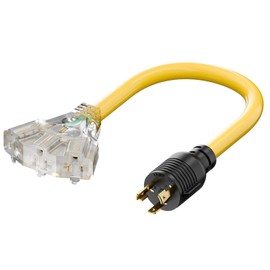 Nema L5-30P to 3 * 5-20R Adapter, Lock in 30A Generator Male to 3X Household Female Adapter Cord, Generator to 15A/20A 125V Comb Adapter 1.5FT 10AWG