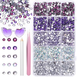 Purple Resin Rhinestones for Bedazzling, Bedazzler Kit Flatback Half Round Rhinestones Multicolor 3-5mm Flatback Crystal Gems for Nail DIY Crafts Face Tumblers Mugs Clothing