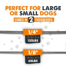 Mighty Paw Dog Tie Out Cable - Perfect for Large Or Small Dogs - Provides an Off-Leash Feel with Total Control - Strong Braided Steel Cable for Ultimate Durability - Weather Proof - Rust Protected