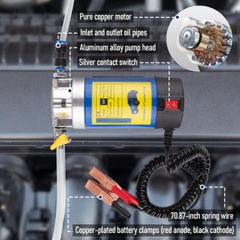 Oil Extractor Pump 12V 100W, Ultra-Quiet Electric Oil Change Pump, 3X Faster Extraction, Self-Priming Fluid Transfer Pump for Car, Motorcycles, Boat, Mower, RV (3 Hoses + 3 Adapters)