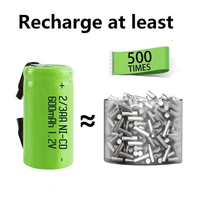 Odstore AA Ni-Cd 1.2V 2/3AA 600mAh Rechargeable Battery - 6pcs