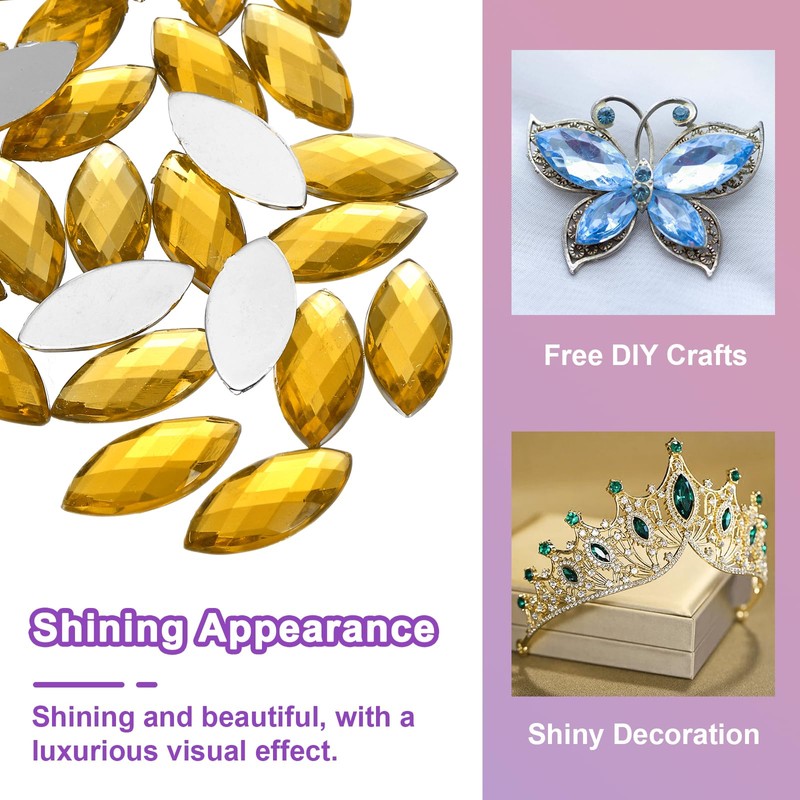 sourcing map 50 Pcs Acrylic Horse Eye Gems, Gold Rhinestones