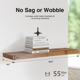 Colima Floating Shelves for Wall Brown Wood Wall Shelf for Bedroom, 36 Inch Wall Mounted Floating Shelves for Bathroom Living Room Kitchen Office, 1.3" Thick Floating Book Shelves for Wall, Set of 2