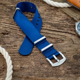 NATO Watch Strap Blue 22mm - Seatbelt Nylon - Ultra Smooth Premium Pass Through Military Style Replacement Watch Band For Men Women - Brushed Silver Buckle (22mm, Blue)
