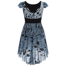 Women Butterfly Floral Chiffon Ballet Dance Dress Cap Sleeve Open Back Lyrical Dance Costume Ballerina Gymnastics Leotard High-Low Skirt Teen Girl Rehearsal Dancewear Blue M