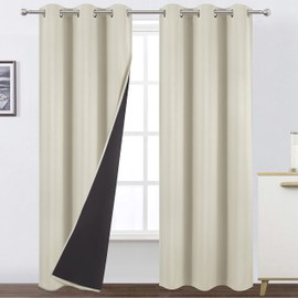 LEMOMO 100% Blackout Curtains 40 x 84 Inch/Light Beige Curtains 2 Panels with Black Lining Room Darkening Thermal Insulated Bedroom Curtains