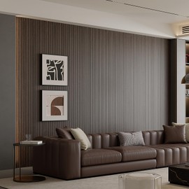 Yutianli PVC Slat Wall Panel Peel and Stick 236"x 15.7" Faux Wood Slat Panel Artificial Smoked Wood Grain Self-Adhesive Soundproof 3D Wall Panel for Walls and Ceilings