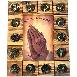 Holy Land Market Stations of The Cross Icon Plaque All in Olive Wood from Bethlehem (29 x 24 cm or 11.5 x 9.5 inches) (Praying Hands)