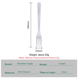 iBasingo 18.4cm Long Handle Titanium Fork Ultralight Outdoor Camping Cutlery Durable Metal Fork Portable Reusable Travel Tool Ti1069T