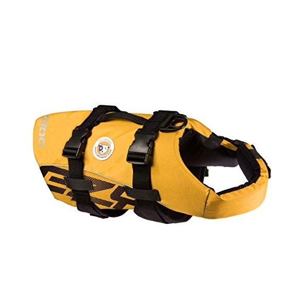 EzyDog Premium Doggy Flotation Device (DFD) - Adjustable Dog Life Jacket Preserver with Reflective Trim - Durable Grab Handle for Safety and Protection - 50% More Flotation Material (Medium, Yellow)