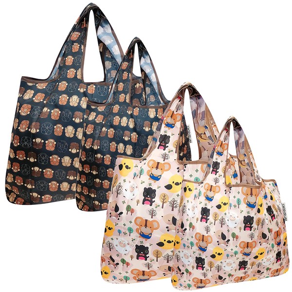 Bowbear Foldable Nylon Reusable Shopping Grocery Bag (Set of 4),