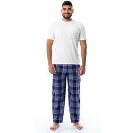 IZOD Men's Short Sleeve Jersey Top and Printed Pants Pajama Sleep Set, White/Blue Plaid