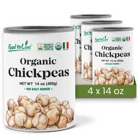 Food to Live Organic Canned Chickpeas, 14 oz (Pack of 4) - Unsalted Non-GMO Garbanzo Beans. Vegan. USDA Certified Organic. Good Source of Fiber and Protein. Wholesale. Made in Italy