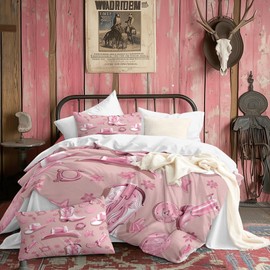 CCoutueChen Western Comforter Set King Size,Rustic Cowboy Hat Boots Bedding Set for Kids Adult - 3Pieces Country Style Microfiber Summer Lightweight Comforter with 2 Pillowcases