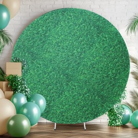 gogoparti Green Leaves Round Backdrop for Photography 6.5FT (78inch) Circle Backdrop Cover for Wedding Birthday Bridal Shower Elastic Photo Studio Proposal Party Decor Banner Props