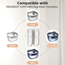 6 Pack of Filter & 6 Pump Sponges for Dog Water Fountain, FEEL NEEDY Cat Fountain Filters Compatible with (FN-W05) 7L/1.8Gal Dog Water Bowl Dispenser