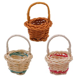 Ieron 3 Pcs Mini Woven Baskets Set with Handles, Mini Woven Basket, Miniature Willow Basket for Dollhouse Crafts and Decor (Brown, White, Pink)