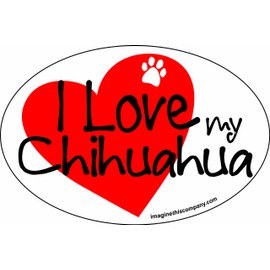 Imagine This Company I Love My Heart Oval Shaped Pet Magnet; Removable Magnets for Cars, Fridges, Lockers & More, Stylish Pet Inspired Car Accessories, 4 x 6 inches, 1 Item, White/Red, Chihuahua