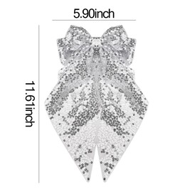 Large Sequin Bow Hair Clips for Women Big Bowknot Hair Barrettes Clip with Long Tail Hair Ribbons for Women Bow Clips for Hair Accessories for Girls Sparkly Hair Bow Accessories for Women
