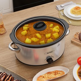 Sunvivi 4QT Slow Cooker & Mini Food Warmer with 3 Heating Settings, Removable Ceramic Pot, Dishwasher Safe Glass Lid, Stainless Steel