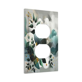 Eucalyptus Leaves 1 Gang Outlet Covers Duplex Receptacle Wall Plate Waves and Leafs Ornament with Earthy Yellow Meadow Plants Electrical Faceplate Switchplates Dark Sea Green Grey Teal Bedroom Decor