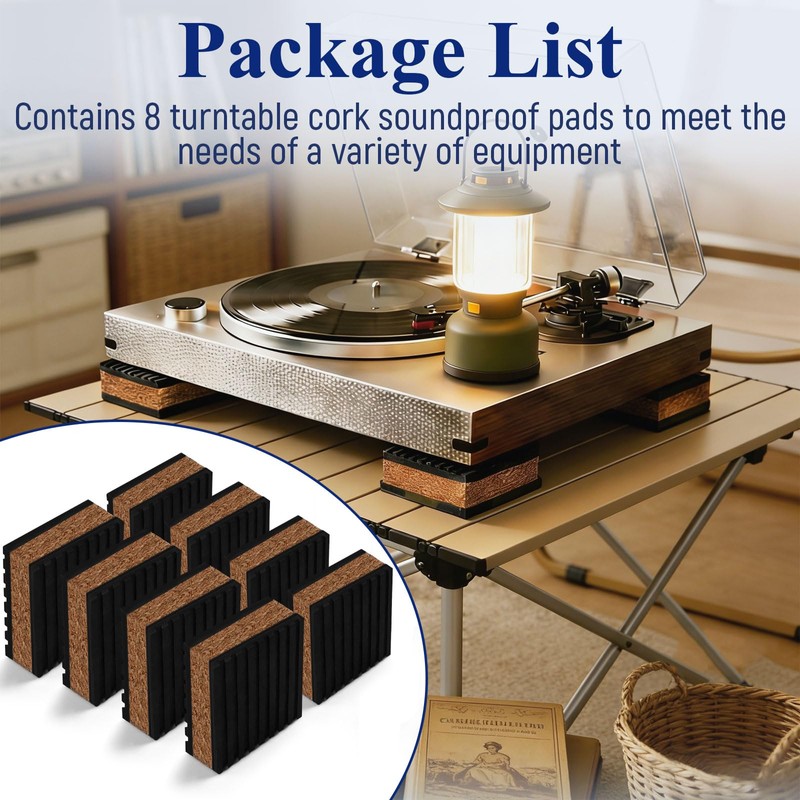 Cork Soundproofing Mats and Vinyl Record Soundproofing Feet, 2” x