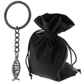 Lunexus Jesus Fish Keyring - Ichthys Symbol Made of Metal - Christian Fish with Certificate - Blessed Gift for Drivers, Believers & Pilgrims - Christian Pendant with Velvet Bag, silver