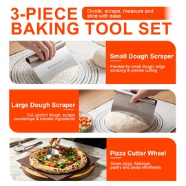 YIBAKE Pizza Accessory Set, 1 Pizza Cutter, 1 Large and 1 Small Dough Scraper