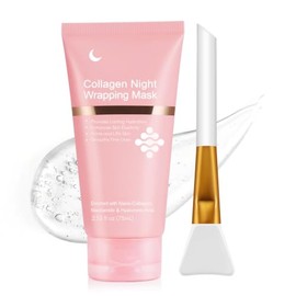 Collagen Night Wrapping Mask, Collagen Face Mask Overnight Peel-Off, Reduces Sagging, Plumper Skin, Deep Moisture & Skin Rejuvenation, 75ml / 2.53 fl. Oz (Brush Included)