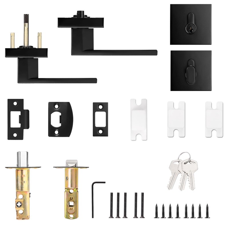 Probrico Matte Black Exterior Door Locksets with Deadbolt,Front Door Passage
