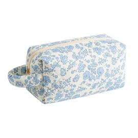 JOVAKIT Travel Makeup Bag Cosmetic Bag for Women, Christmas Gifts, Small Floral Flowers Coquette Toiletry Bag with Handle, Zipper Make Up Pouch Organizer Bag Trendy Stuff (Blue Floral)